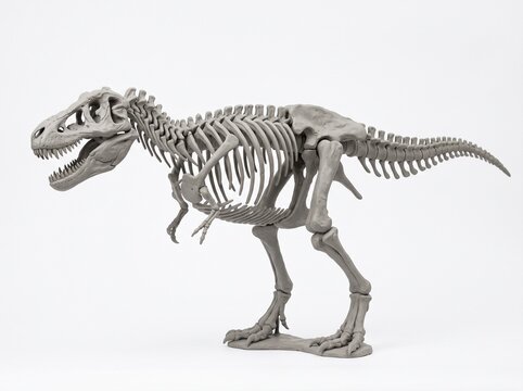 Tyrannosaurus rex dinosaur skeleton model standing sideways with t rex