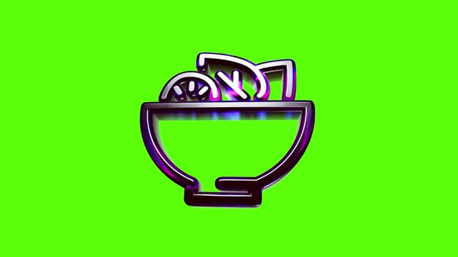 Fresh salad bowl icon in a modern glowing neon style on a bright green vibrant background for food web