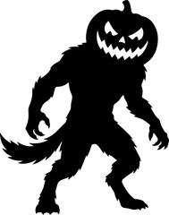 Fototapeta premium Spooky Pumpkin Head Werewolf Silhouette Halloween Monster.