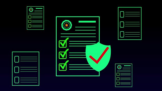 Businessman checking steps through document with a list of checkboxes ,regulation ,practices and policies ,Terms and conditions ,Examination of ethical rules ,Evaluate quality and efficiency