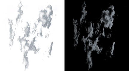 Obraz premium Realistic fluffy clouds on white and black backgrounds, ethereal sky elements for compositing, soft white cloud textures for graphic design
