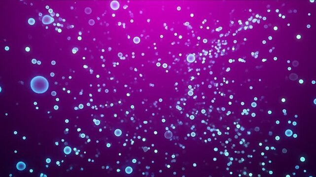深遠なマゼンタ空間を浮遊し前進する発光粒子と量子ドットの抽象背景