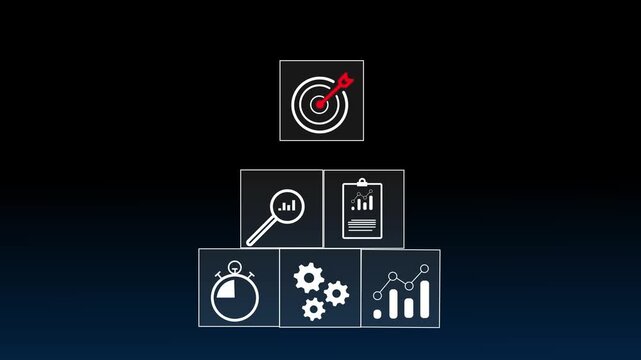 business strategy, Action plan, Goal and target, hand stack woods block step on table with icon about business strategy and Action plan. business development concept. copy space.4k motion video.
