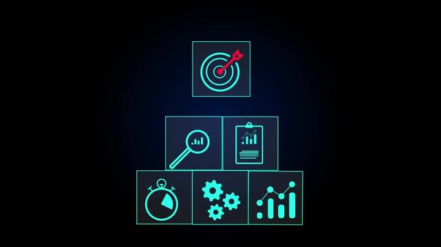 business strategy, Action plan, Goal and target, hand stack woods block step on table with icon about business strategy and Action plan. business development concept. copy space.4k motion video.