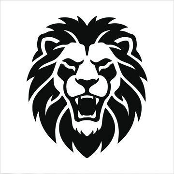 Roaring Lion Head Stencil Vector Logo Emblem Design