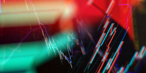 Abstract financial stock market background. Dynamic trading charts and candlestick graphs with...