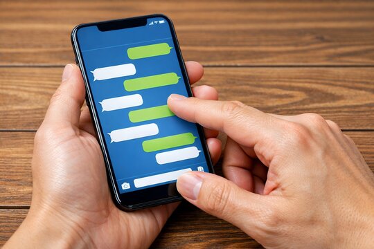 スマートフォンでチャットメッセージを指でタップ操作