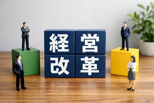 経営改革を成功に導くビジネスチームの戦略的変革イメージ