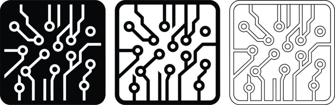 Electronic circuit board microchip processor chip microelectronics technology vector icon set with microchip processor microelectro