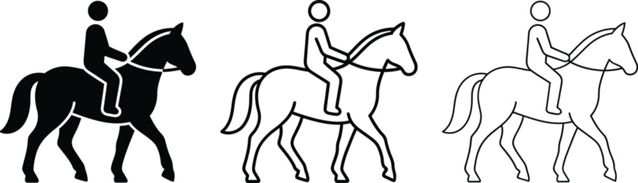 Person riding horse icon vector illustration showing equestrian sport and animal riding activity with horseback rider