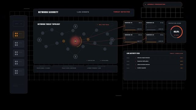 Cybersecurity SaaS Threat Detection Dashboard Transparent Seamless Loop with Network Attack Monitoring, Isolation and Secure System Interface