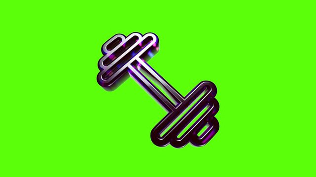 Shiny dark purple 3d dumbbell icon representing gym fitness and heavy weight lifting exercise equipment