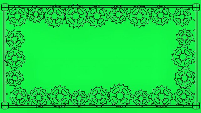 Industrial gear border template on chroma key green background