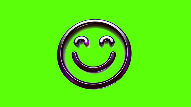 Shiny metallic happy smiley face icon with a smooth circular border isolated on a bright green background