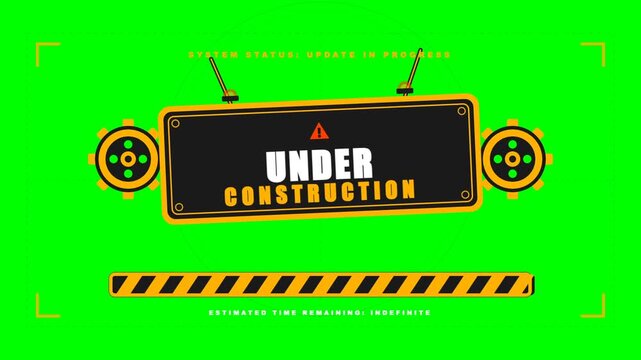 Digital Under Construction Sign Animation on Bright Green Background