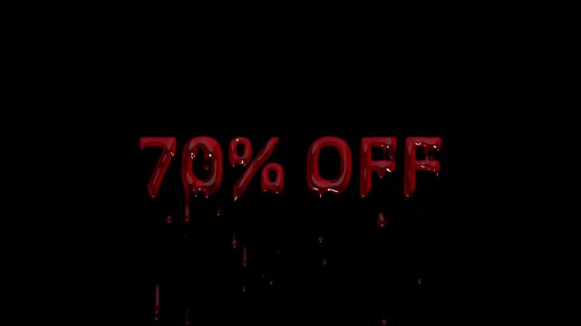 70 PERCENT OFF bloody discount text, dripping blood headline markdown for Black Friday doorbusters and deep clearance store banners