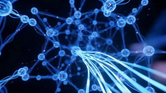 Neuron network transmitting electrical impulse signals across biological synapses in human brain science concept