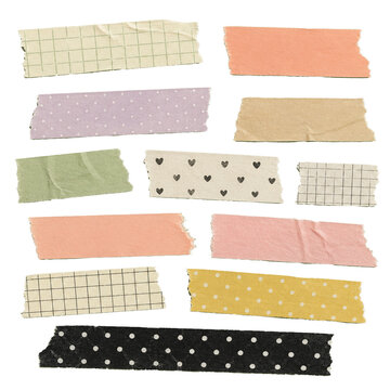 Colorful washi tape png sticker, cute pattern collection on transparent background