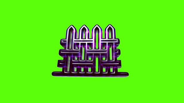Black wooden picket fence icon isolated on a bright green background for garden and home design use