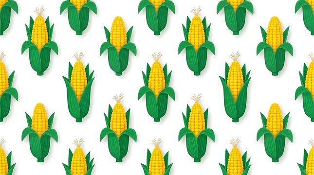 Seamless pattern of fresh corn cobs with green husks isolated on white background