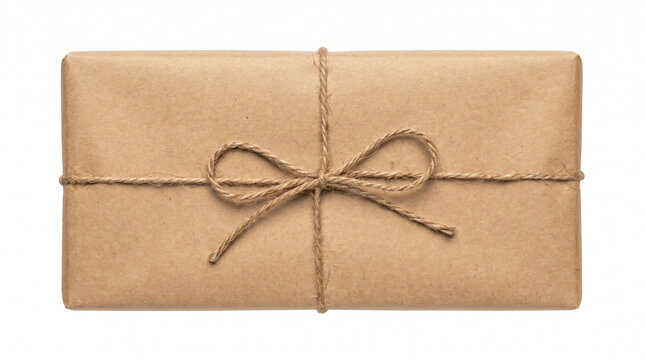 Rectangular Gift Box Wrapped in Kraft Paper with Twine Bow
