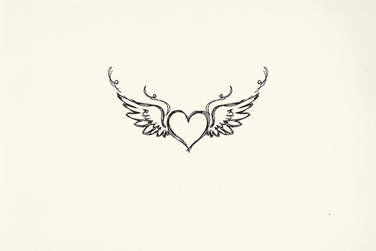 Wings surrounding a heart love symbol illustration