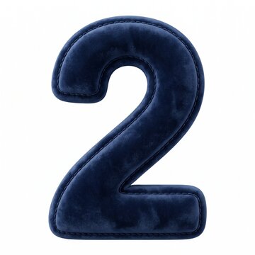Deep navy blue velvet textured number two isolated on clean white background