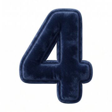 Deep navy blue velvet textured number four isolated on white background