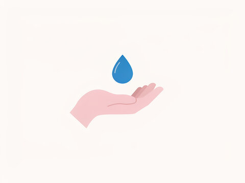 Hand catching a blue water droplet