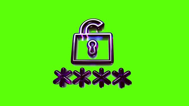 Shiny metallic unlocked padlock icon with four asterisks representing a digital password or security code