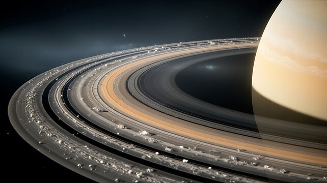 Majestic planet Saturn showing detailed icy rings glowing against the deep dark infinite outer space void