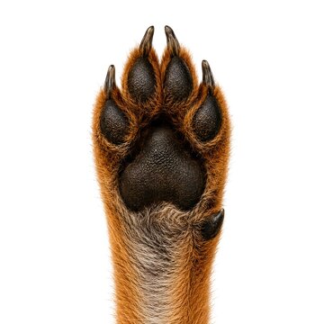 Red Fox Forepaw Underside with Detailed Paw Pads and Claws Isolated on White Background
