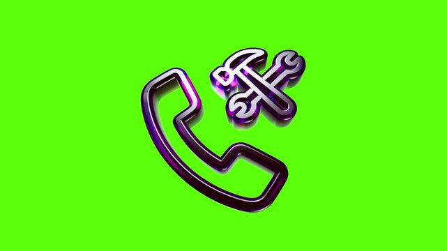 Shiny 3d phone icon with hammer and wrench symbols representing technical support and customer service