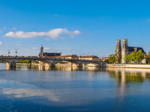 Church St Martin and Abbey of the Premontres in town Pont a Mousson on the Moselle River, France