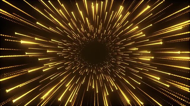 Golden light streaks tunnel zoom abstract background loop for technology and future concepts
