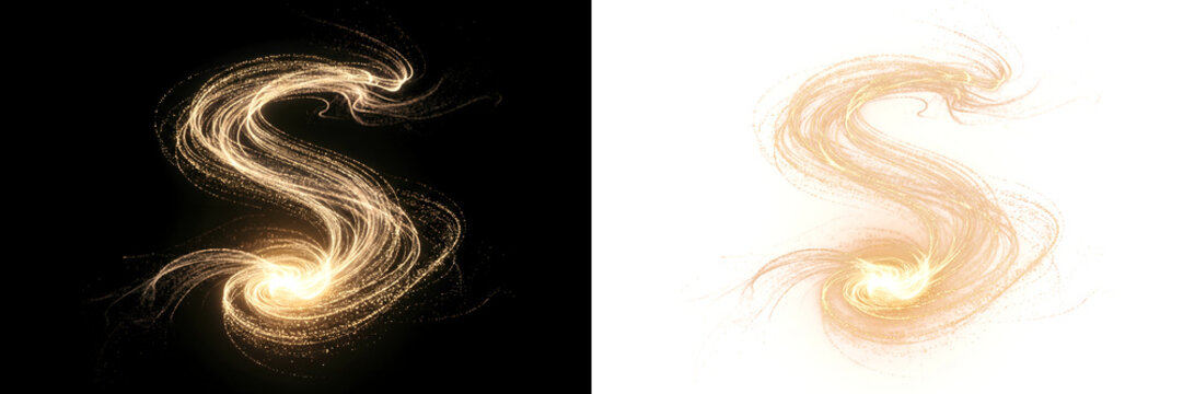 Elegant golden sand sweep and luxury shimmering curve isolated on black and white