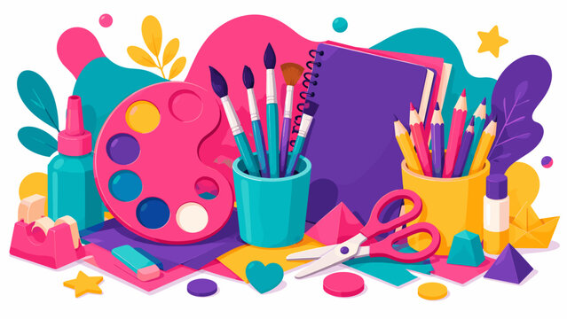 Colorful Music Education Supplies With Headphones And Keyboard