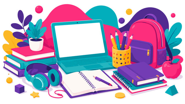 Modern Laptop And School Supplies For Digital Learning