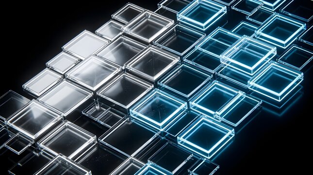 Futuristic diagonal grid background made of overlapping refractive glass panes