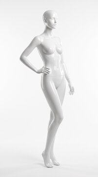 Maniqu&iacute; femenino blanco brillante en una elegante pose de perfil lateral