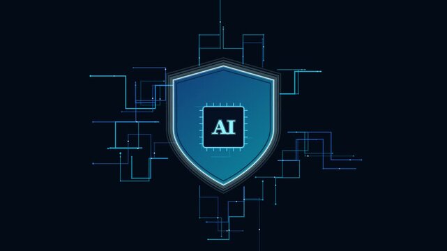 Cybersecurity Glowing Shield Icon Animation on Digital Network Background, Data Privacy and Network Defense Concept Loop