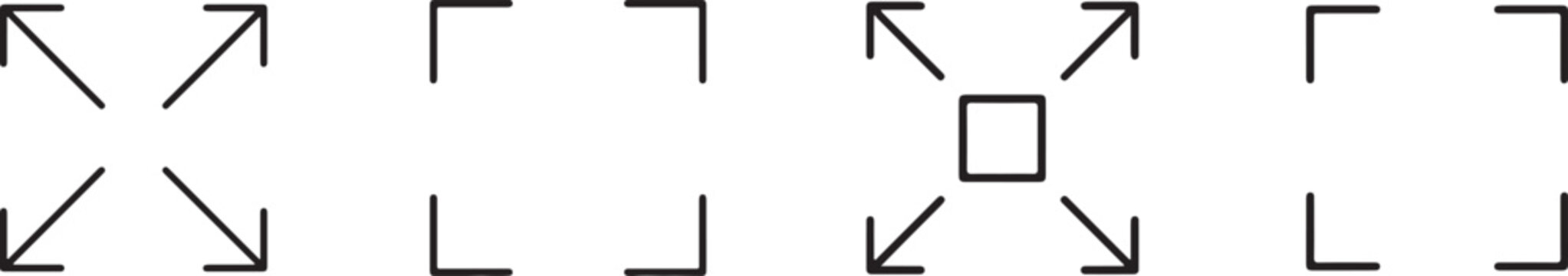 Black and white fullscreen expand icon vector set for web, app, interface, UI and digital design.