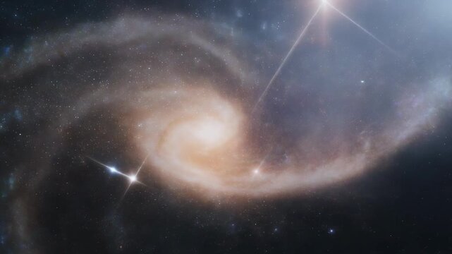 Spiral in deep space with cinematic motion and subtle camera zoom during stellar formation