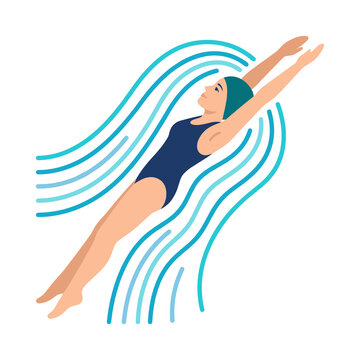 Stylized vector illustration of a female swimmer gliding through water