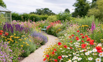 Fototapeta premium cottage garden in peak summer