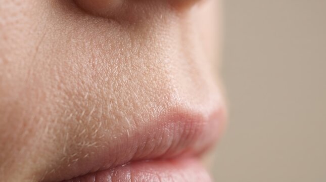 Extreme Close Up Profile of Female Upper Lip Skin Revealing Natural Vellus Hair