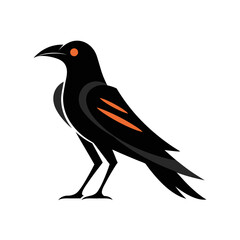 Fototapeta premium Stylized Black Bird Vector Illustration, Minimalist Logo Design with Orange Accents, Raven Graphic Icon Art