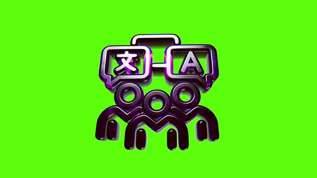 Shiny 3d people icon representing language translation and communication with speech bubble symbols