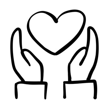 Hand drawn self care icon featuring hands holding a heart, symbolizing love and personal wellness.