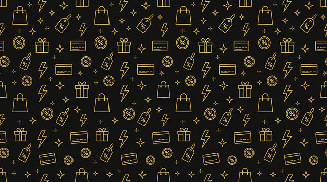 Luxury gold shopping pattern, black friday retail icons background, elegant e-commerce sale wallpaper for premium marketing